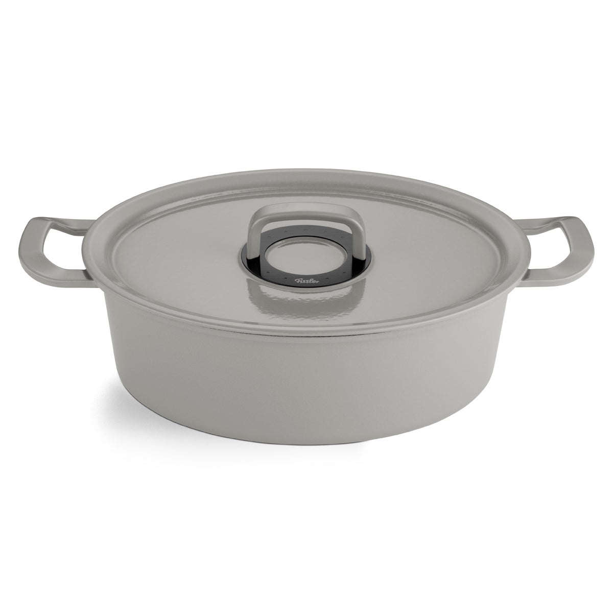 Fissler Original-Profi Collection® Cast Iron Dutch Oven, gray, round with side handles and slim lid knob - Quality Made in Germany.