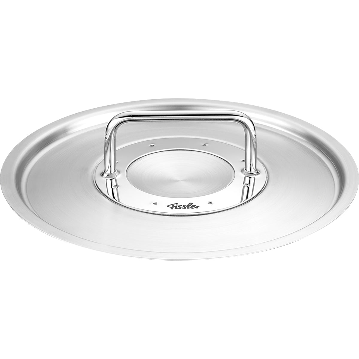 Fissler Pure Collection 20cm Edelstahldeckel mit ergonomischem Griff, gebürstetem Finish und Fissler Logo-Präzision "Made in Germany".