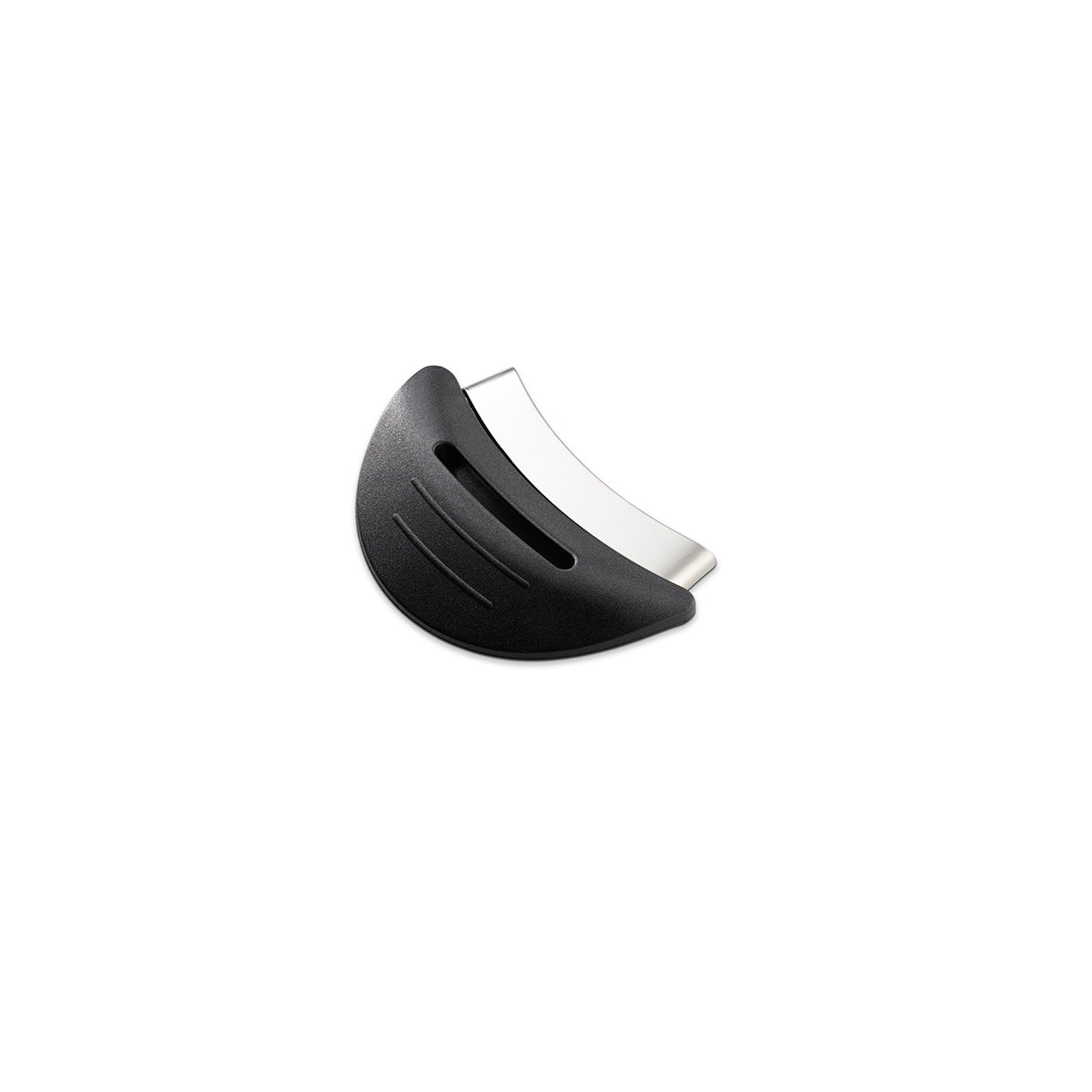 Fissler Intensa® 24 cm Kräuterhacker: gebogener Edelstahl, schwarzer ergonomischer Griff mit zwei Griffmulden für präzises Hacken.