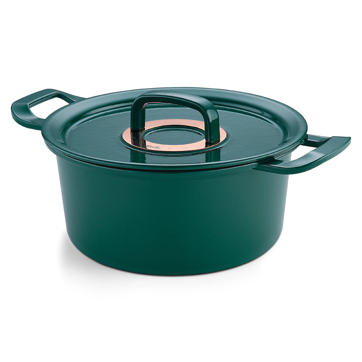 Der grüne Dutch Oven der Fissler Original-Profi Collection® vereint deutsche Präzision und zeitloses Design, abgebildet mit einem schlanken Deckel.