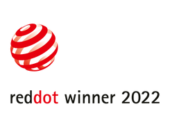 Red Dot Award winner 2022 Logo mit roter, abstrakter Kugel und "red dot winner 2022", das die deutsche Ingenieurskunst von Fissler widerspiegelt.