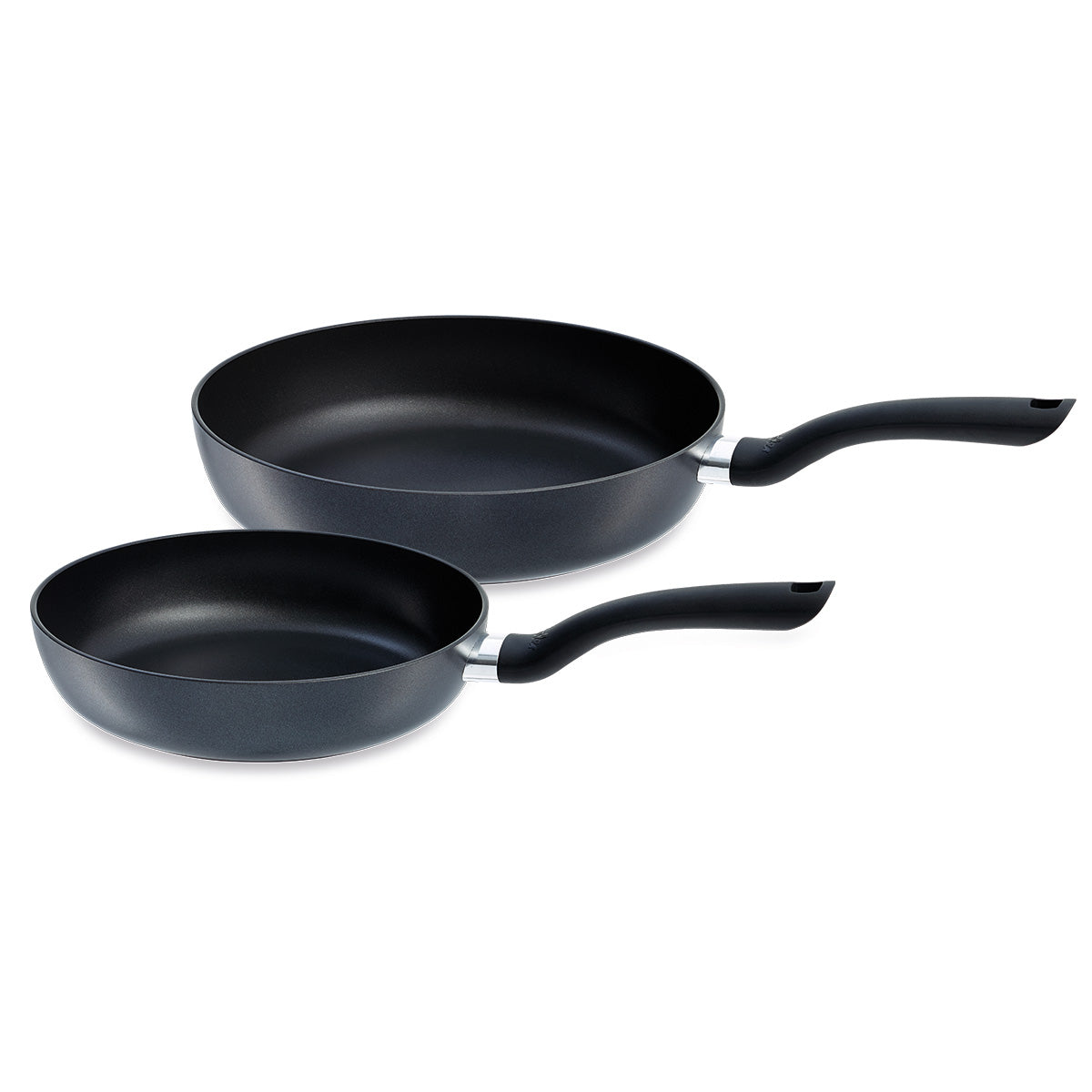 Fissler Cenit® Frying Pan Set: two non-stick pans (large, small), curved handles, PFOA-free. Precision-made in Germany.