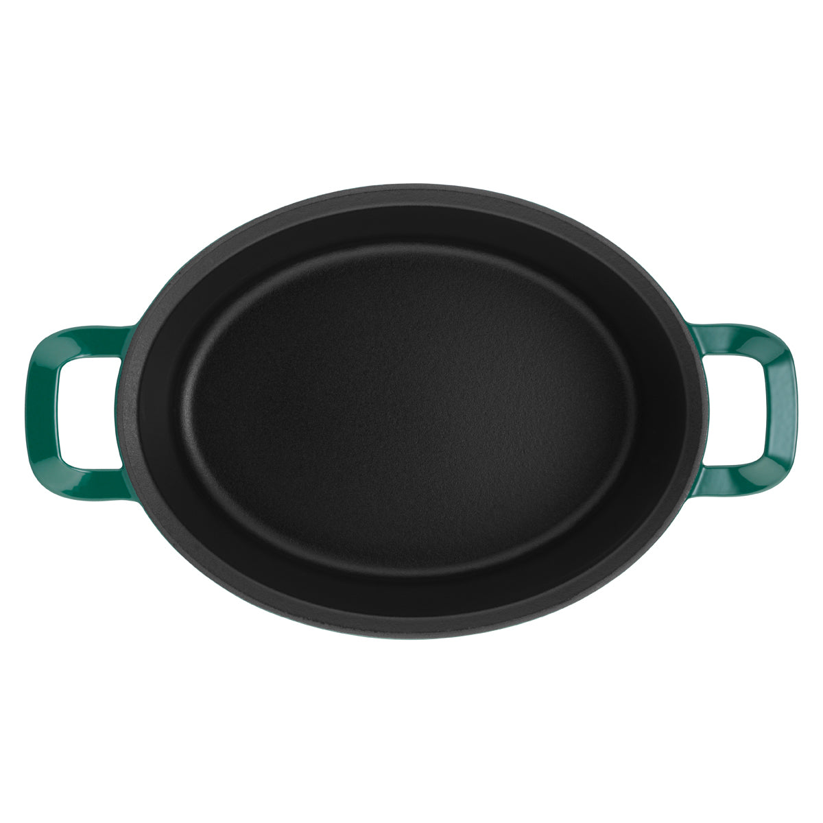 Top view of the Fissler Original-Profi Collection® cast iron casserole dish with green handles, showcasing German precision and modern design.