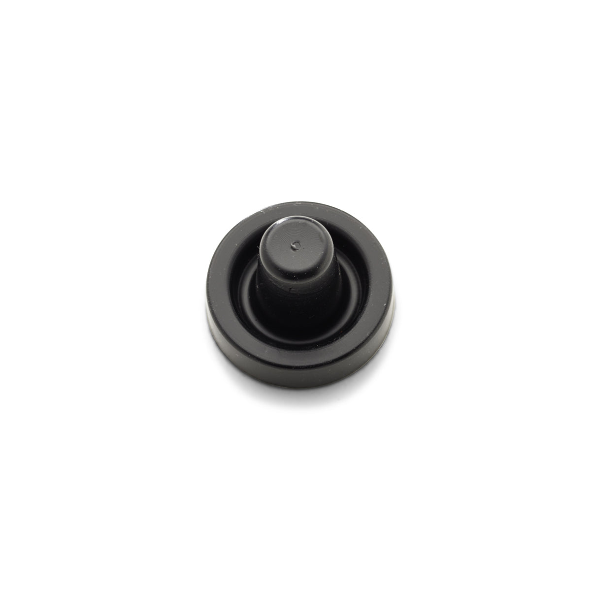 Fissler Vitavit® Rollmembrane - passgenaue schwarze Gummitülle für neue Schnellkochtöpfe, dargestellt über Kopf auf weißem Grund.
