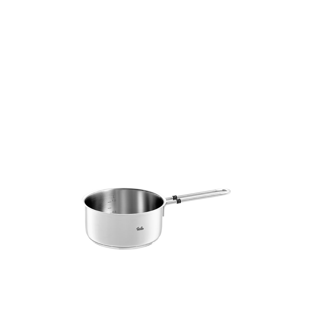Fissler Bonn 16 cm Stieltopf ohne Deckel, Premium-Edelstahl, langer Griff, superthermischer Boden, modernes deutsches Design auf weiß.