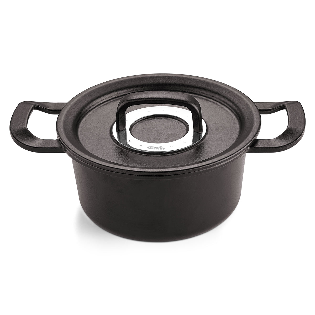 Original-Profi Collection® Gusseisen Kochtopf von Fissler, schwarz, mit breiten Griffen und Deckel. Präzise, langlebig, modern.