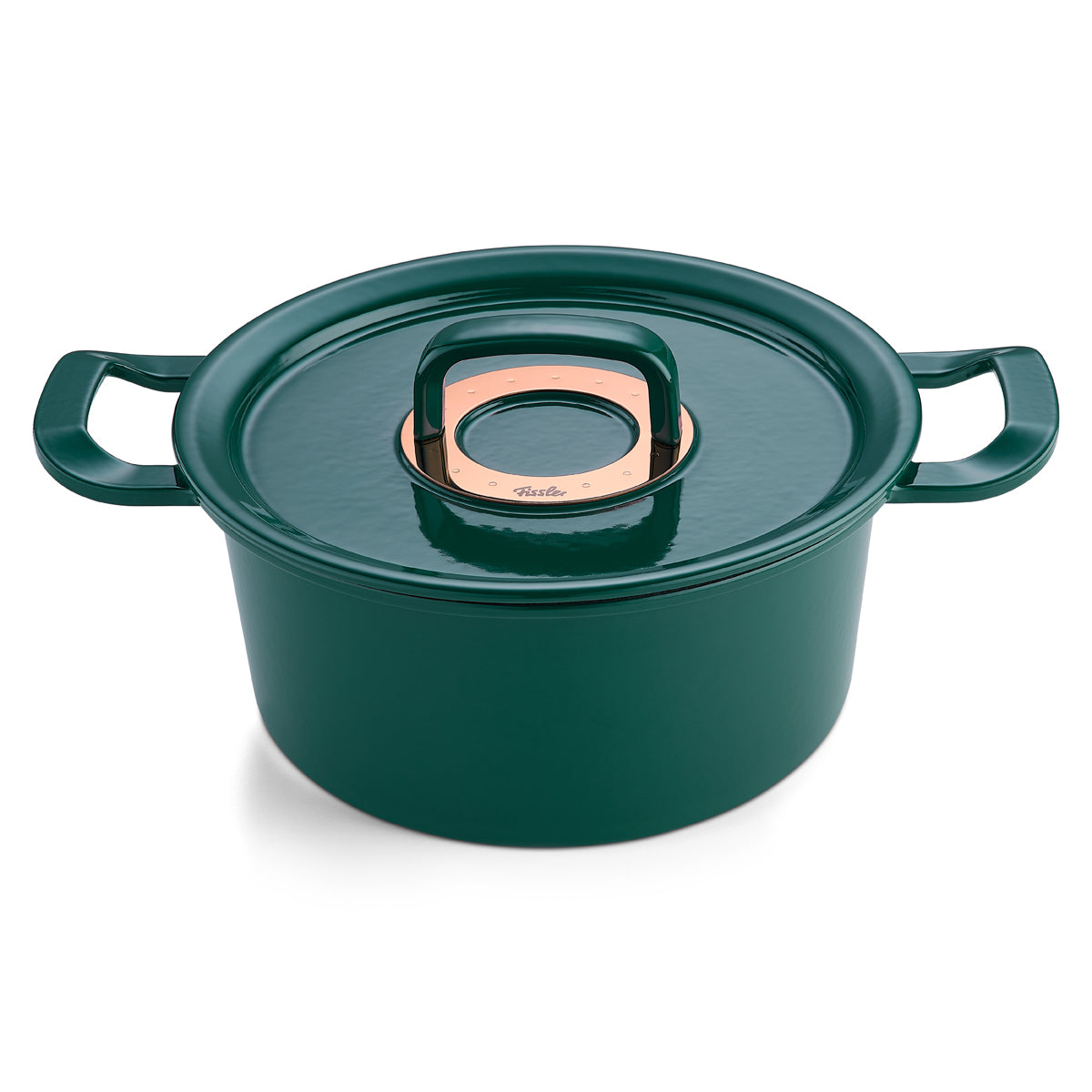 Fissler Original-Profi Collection® grüner gusseiserner Dutch Oven; rundes, modernes Design mit Deckel und Seitengriffen - Made in Germany.