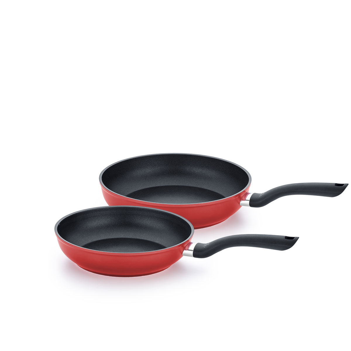 Fissler Cenit® Red Frying Pan Set: 24 & 28 cm pans, non-stick coated, black inside, red outside. Precision Made in Germany.