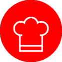 Ein stilvolles Symbol in Form einer weißen Kochmütze, das die Tradition von Fissler in Sachen Präzision und Qualität verkörpert, ist elegant in der Mitte eines roten, runden Hintergrunds platziert – und spiegelt damit das zeitlose deutsche Design wider, das hinter unserem renommierten Edelstahl-Kochgeschirr und unseren Küchenaccessoires steht.