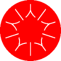 Ein roter Kreis mit sieben präzise geformten weißen Linien, die von der Mitte ausgehen und sich am Ende jeweils elegant verzweigen, sodass ein stilisierter Stern oder ein Sonnenstrahl entsteht – ein Symbol für Fisslers Tradition der Innovation, Langlebigkeit und des zeitlosen deutschen Designs, die sich in jedem Topf, jeder Pfanne und jedem Küchenaccessoire widerspiegelt.